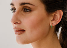 Load image into Gallery viewer, Asymmetrical Emerald Eternity Hoops 18K Yellow Gold