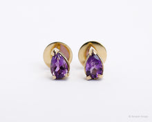 Load image into Gallery viewer, Clarity Drop Amethyst 18K Yellow Gold Studs
