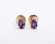 Load image into Gallery viewer, Clarity Drop Amethyst 18K Yellow Gold Studs