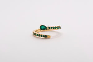 Emerald Drop Half Eternity Ring 18K Yellow Gold